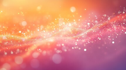Abstract background with soft, warm colors and a wave of glowing particles.