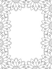 All these designs are hand-drawn and unique 
Flower Border Beautiful black and white illustration for adult coloring book,
This is a printable Beautiful Zentangle Coloring page for KDP Interior, POD p