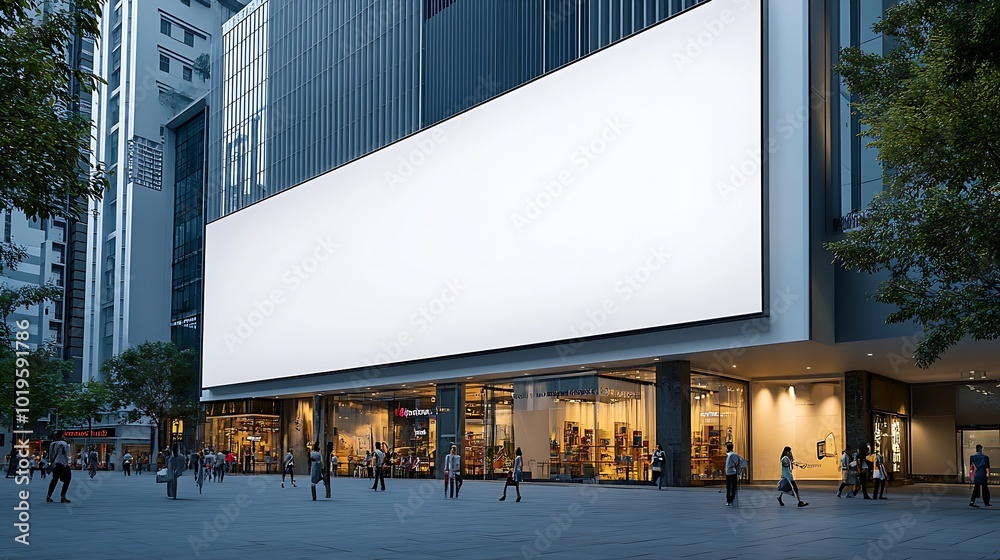 Poster Mock up white large LED display horizontal billboard on shopping mall building clipping path for mockup : Generative AI