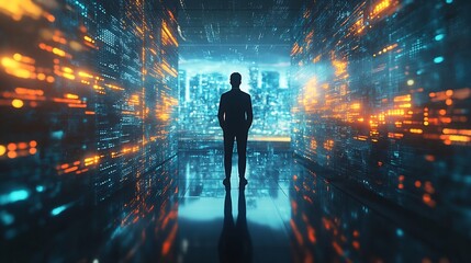 Futuristic business digital financial data technology concept for future big data analytic and business intelligence research for businessman analyst invest decisions making panoramic  : Generative AI