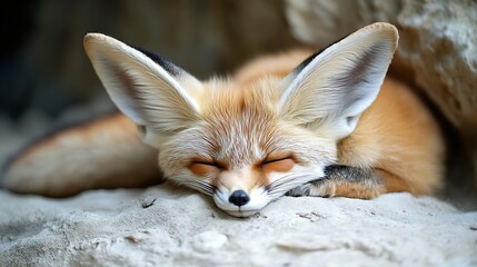 Sleeping Serenity The Rest of a Fennec Fox : Generative AI