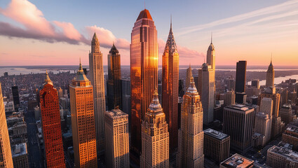 Obraz premium Aerial View of City Skyline at Sunset