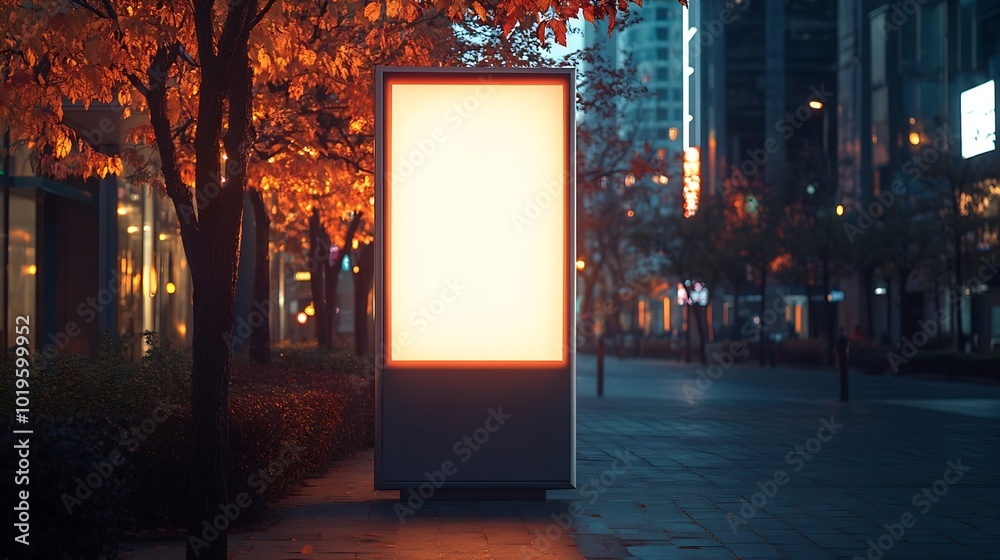 Poster blank mockup of big vertical street ad signboard empty advertisement billboard on the sidewalk : gen