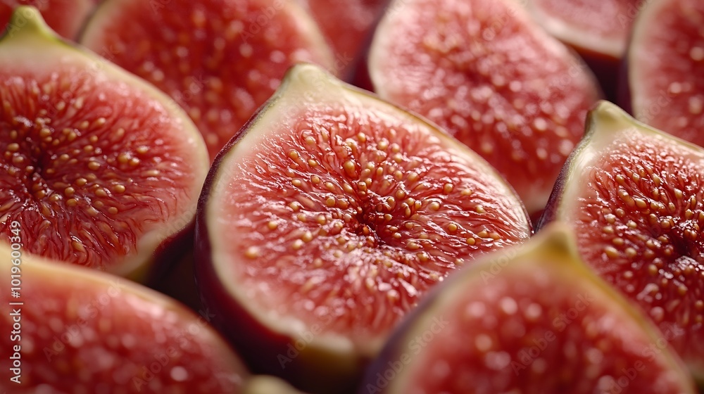 Poster sliced fresh figs closeup macro photo : generative ai