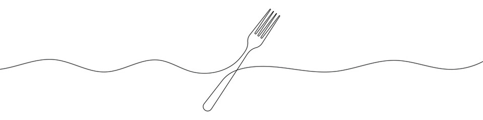 Continuous line drawing of fork. One line drawing of a silhouette of a fork. Single line art. Kitchen tool. Vector illustration.