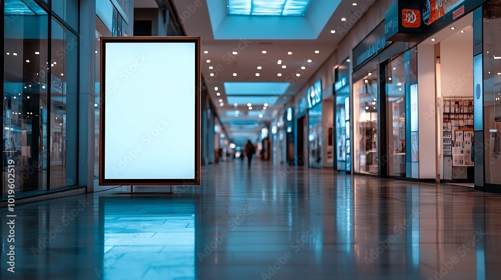 Poster mockup of a blank billboard store front sign in a shopping mall perfect for showcasing your logo and