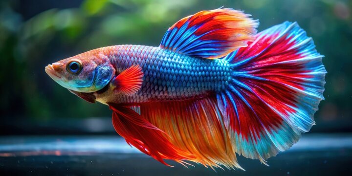 Multi color Siamese fighting fish (Rosetail)(halfmoon) swimming gracefully in tank, fish, Betta splendens, colorful, vibrant