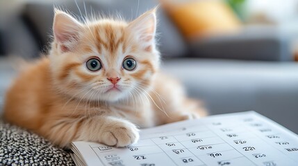 2024 Photo calendar with cute cats Annual daily planner template with feline kitty animals The week starts on Monday : Generative AI