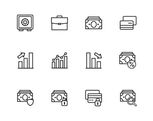 Set Line Icons. Black and White icons pack. Money, Stock Market, Savings. Vector illustration.