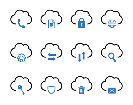 Set of 12 line icons related to data exchange, traffic, files, cloud, server. Outline icon collection. Editable stroke. Vector illustration