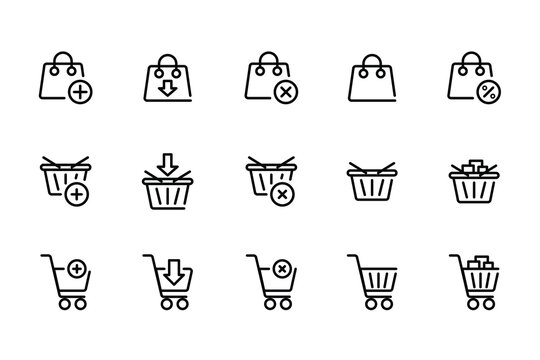 E-commerce Marketplace icon set. Online shopping and cart elements. E-business symbol. Outline icons vector collection.e