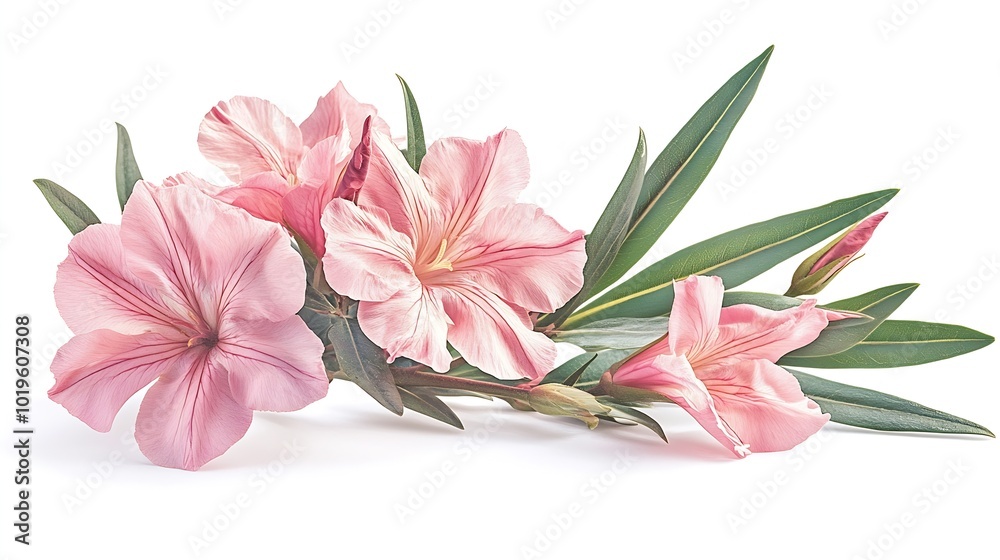 Poster nerium oleander pink oleander flowers isolated on white background with clipping path : generative a