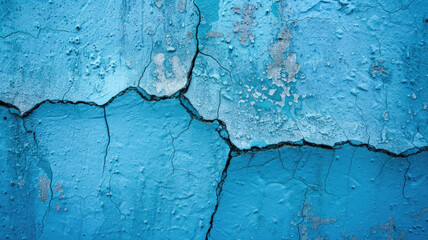 Obraz premium Close-up of peeling blue paint with cracks and exposed surface