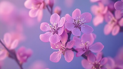 spring pink flowers on purple paper background : Generative AI