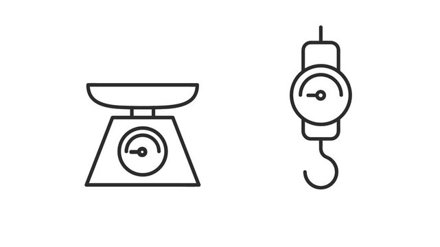 weighing scale icon animated on white background. outline icon animation.
