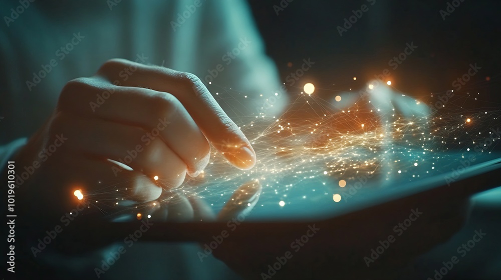 Leinwandbilder Global internet network connection global business internet of thing concept Business man using digital tablet social networking digital marketing internet technology futuristic tech b : Generative AI