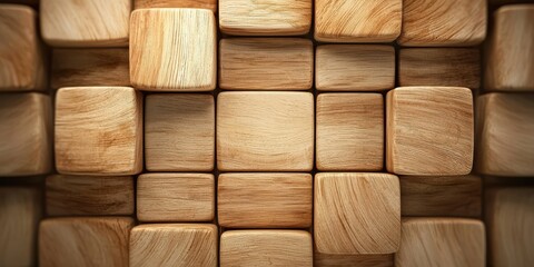 Fototapeta premium Aesthetic arrangement of wooden blocks in various sizes on a textured background.
