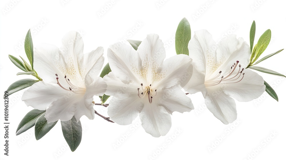 Poster azaleas flowers with leaves white flowers isolated on white background with clipping path : generati
