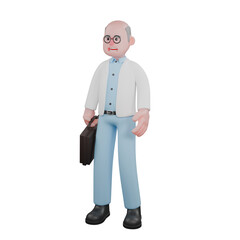 Male Research 3D Animation. A male scientist is standing while carrying a briefcase. Scientist