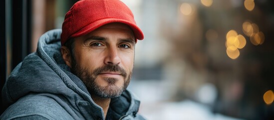 A man in a red cap looking at the camera with a serious expression.