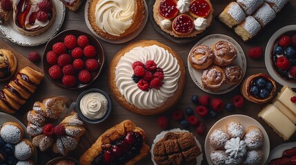 assorted pastries on a table top view : Generative AI