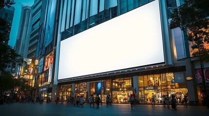 Mock up white large LED display horizontal billboard on shopping mall building clipping path for mockup : Generative AI