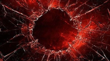 Shattered glass effect, cracks radiating outward with a smooth-edged circular gap in the center.