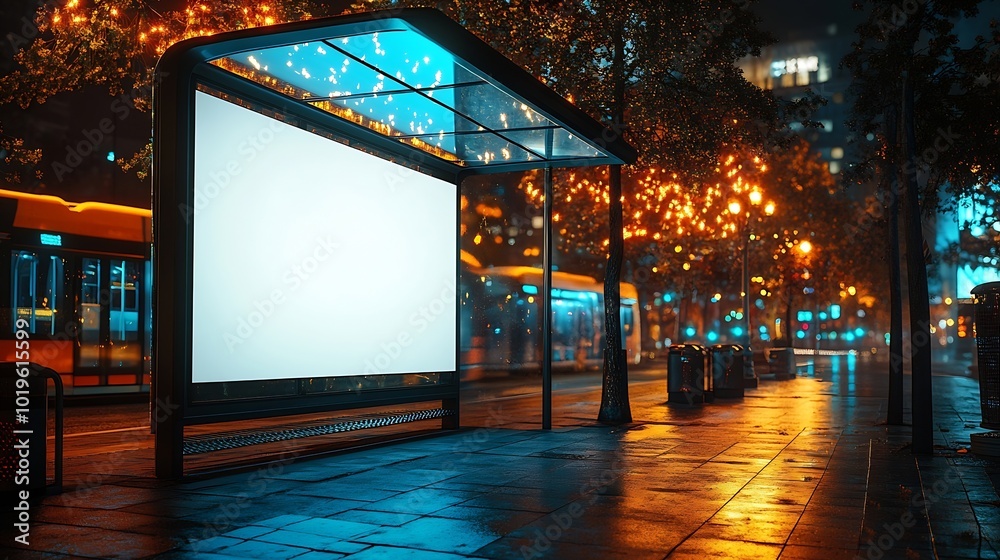 Aufkleber concept of digital marketing in the city advertising billboard with white empty canvas on bus shelte