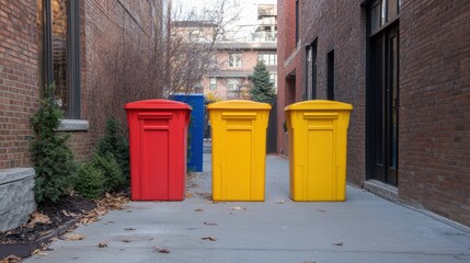 Colorful Trash Bins in Urban Alley