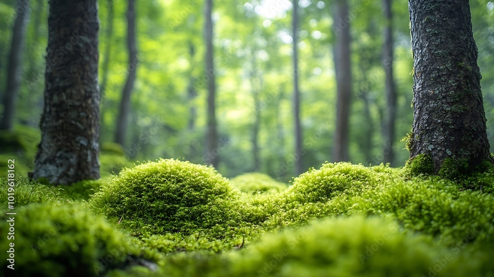 Aufkleber close up lush green moss envelops the trees in the mystical woods of torla in ordesa national park s