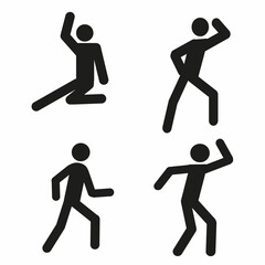 a set of pictograms of a human figure, a stick man in different poses, a flat  illustration