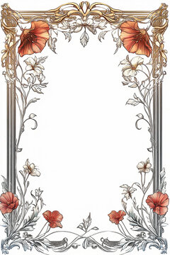 Ultra thin medieval floral style page border around negative space.