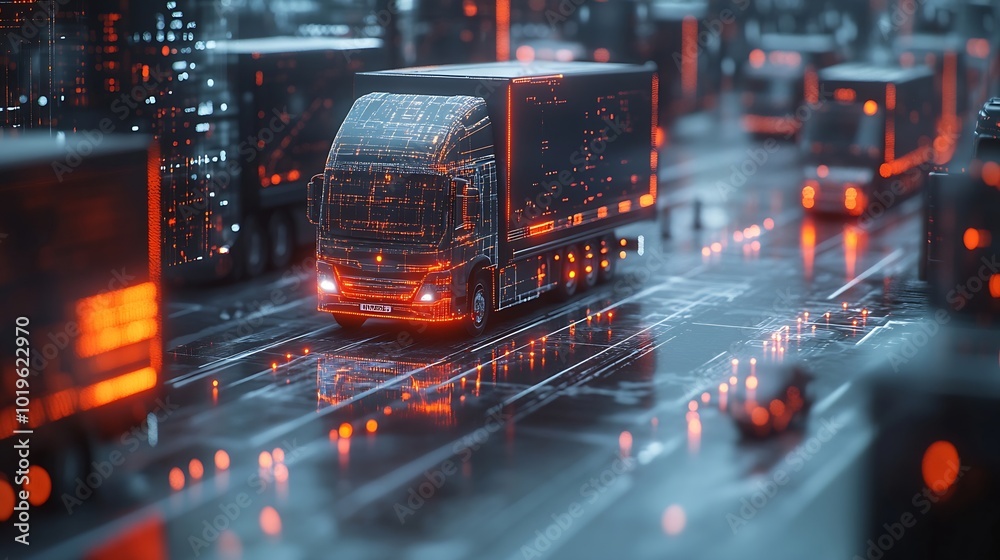 Aufkleber Transportation and logistics network distribution technology concept Using AI in logistics and supply chain management Planning with real time visibility and control over optimized sup : Generative AI