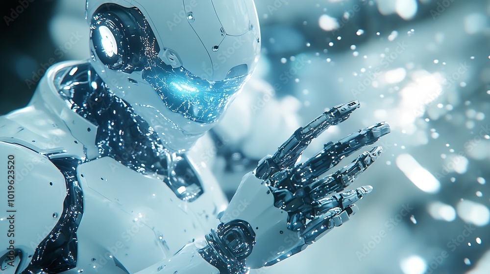 Aufkleber Man using tools AI technology smart robot science and artificial intelligence technology and innovation futuristic and global connection for providing access to information and data on : Generative AI