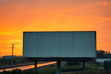 Obraz premium Blank Billboard Sunset Sky Highway Roadside