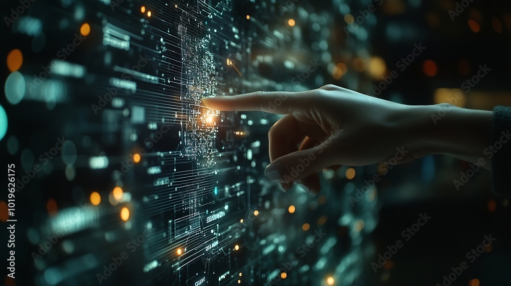 Fototapete The person showing AI technology that connects information to various systems concepts management digital transformation Internet of Things Big Data and Business Processes Automated Op : Generative AI