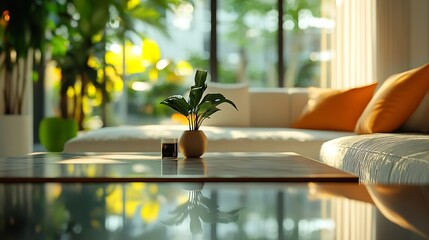 Blurry view of simply Residential living room interior fit for your interior background project : Generative AI