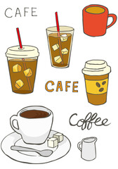Hand drawn illustration of cold and hot coffee.