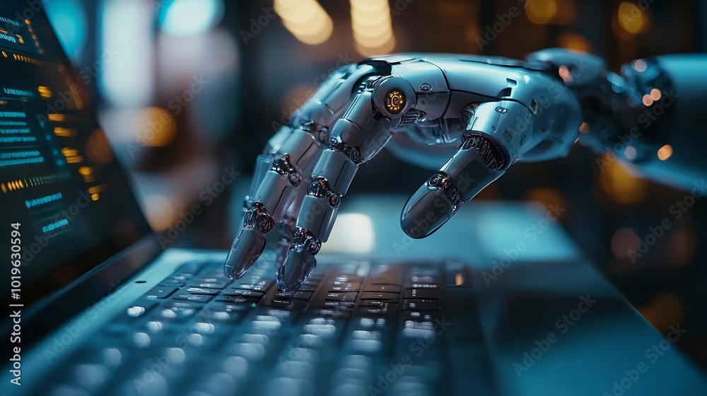 Fototapete businessman using technology AI for working tools Chat bot Chat with AI using technology smart robot AI artificial intelligence to generate something or Help solve work problems : Generative AI