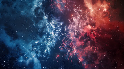 Obraz premium Cosmic nebula with glowing blue and red clouds in deep outer space