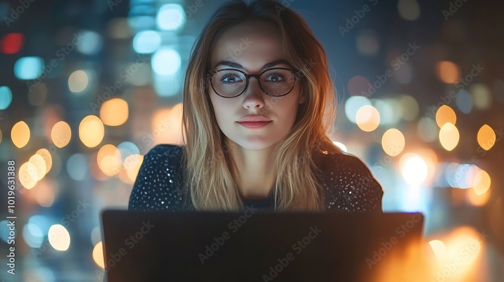 Poster Business woman laptop and working on seo research internet and content creation for website Ux developer planning and tech with startup employee and digital job of professional with gl : Generative AI