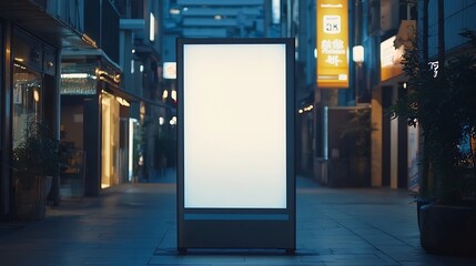Blank white billboard Street mockup Banner board advertising posters Digital advertising lightbox located in the middle of the walkway vertical format label : Generative AI