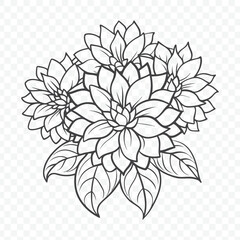 Elegant Floral Bunch Featuring Dahlia Line Art Vector with Intricate Details in a Sophisticated Style