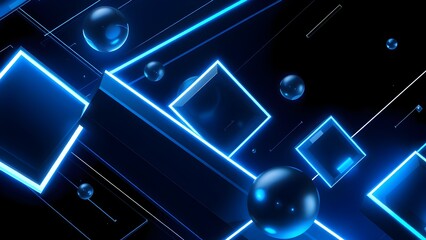 Naklejka premium Abstract 3D Neon Blue Geometric Shapes