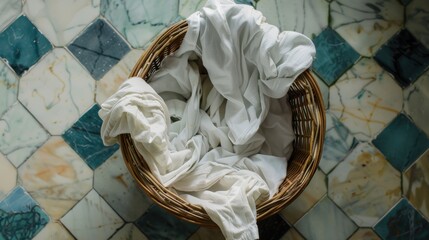 Laundry Room Perspective, overhead view of clothes being dropped into a laundry basket, capturing everyday household activity and organization