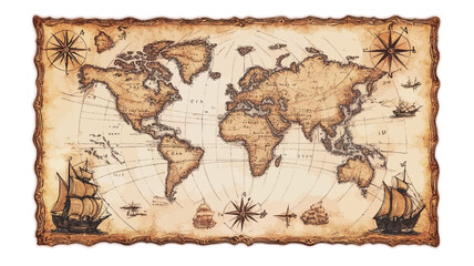 Antique world map isolated on white background, hand drawn illustration.  