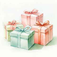 Fototapeta premium Wrapped gift boxes with ribbons and bows