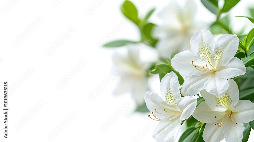 Poster azaleas flowers with leaves white flowers isolated on white background with clipping path : generati
