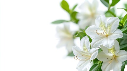 Obraz premium Azaleas flowers with leaves White flowers isolated on white background with clipping path : Generative AI