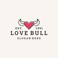 Love bull logo vector hipster vintage icon illustration